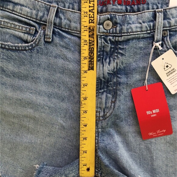 Lucky Brand 90s Midi Denim Shorts Womens 14/32 High Rise Distressed Cutoff NEW - Picture 6 of 14